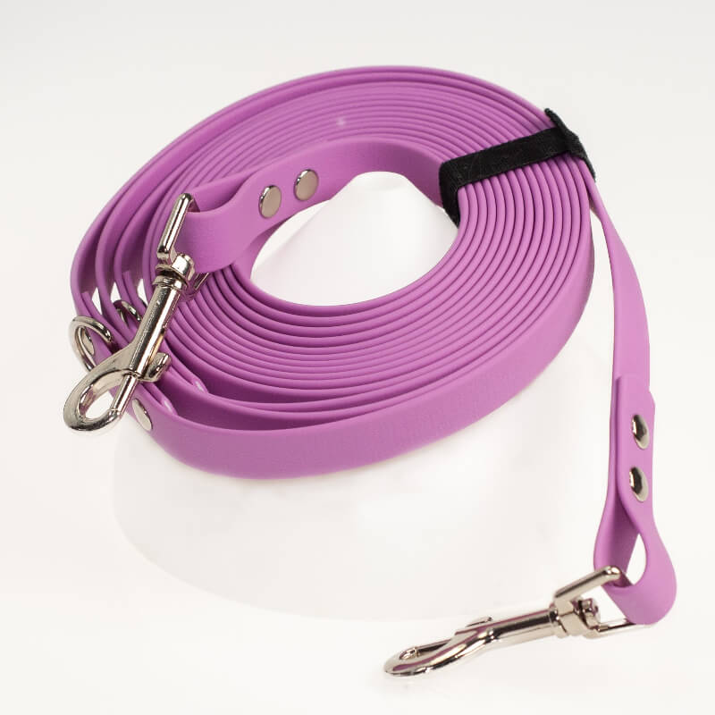 Smycz przepinana, sportowa, hands free - pastelowy fiolet - srebrne okucia - 5m